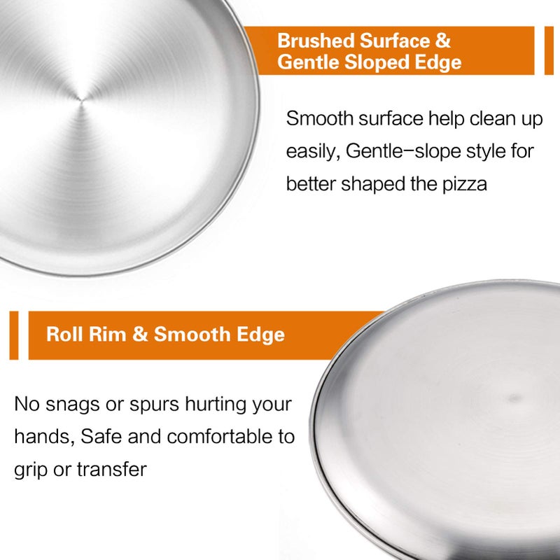 TeamFar Pizza Pan, 10â€ & 12â€ & 13.4â€, 3 Pcs Pizza Pan Set Stainless Steel Pizza Pan Round Pizza Oven Pans Tray for Baking Serving, Healthy & Rust Free, Heavy Duty & Dishwasher Safe - Image 2
